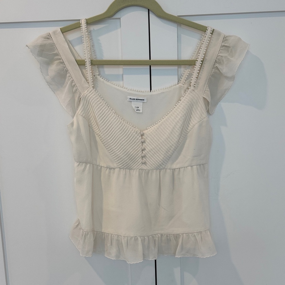 Club Monaco Cream Ruffled Blouse